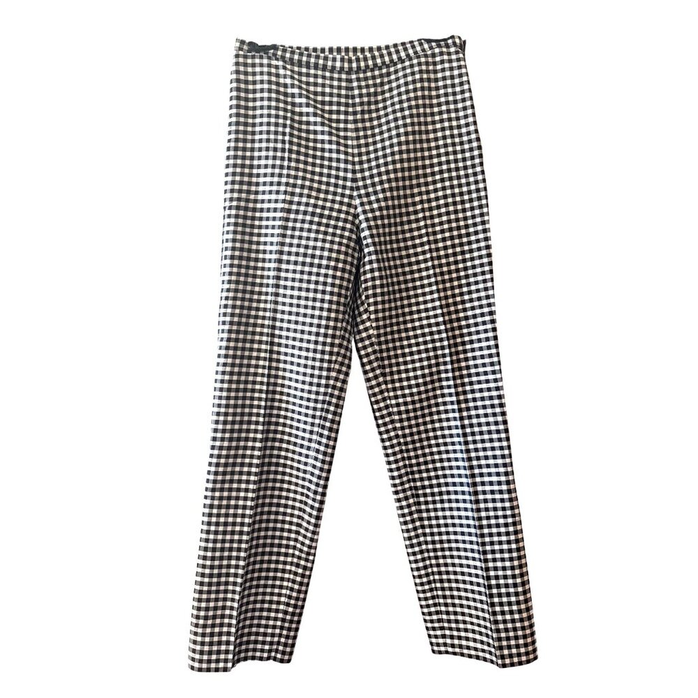 Lauren Ralph Lauren Pants Womens Petite 8P Silk Gingham Black White Quiet Luxury